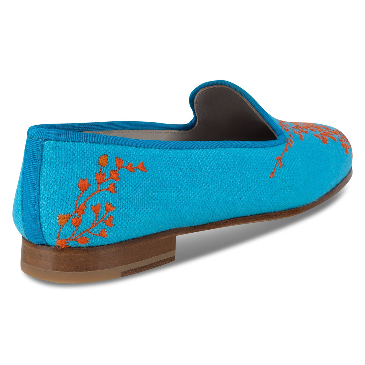 Fleurs Turquoise Linen Slipper
