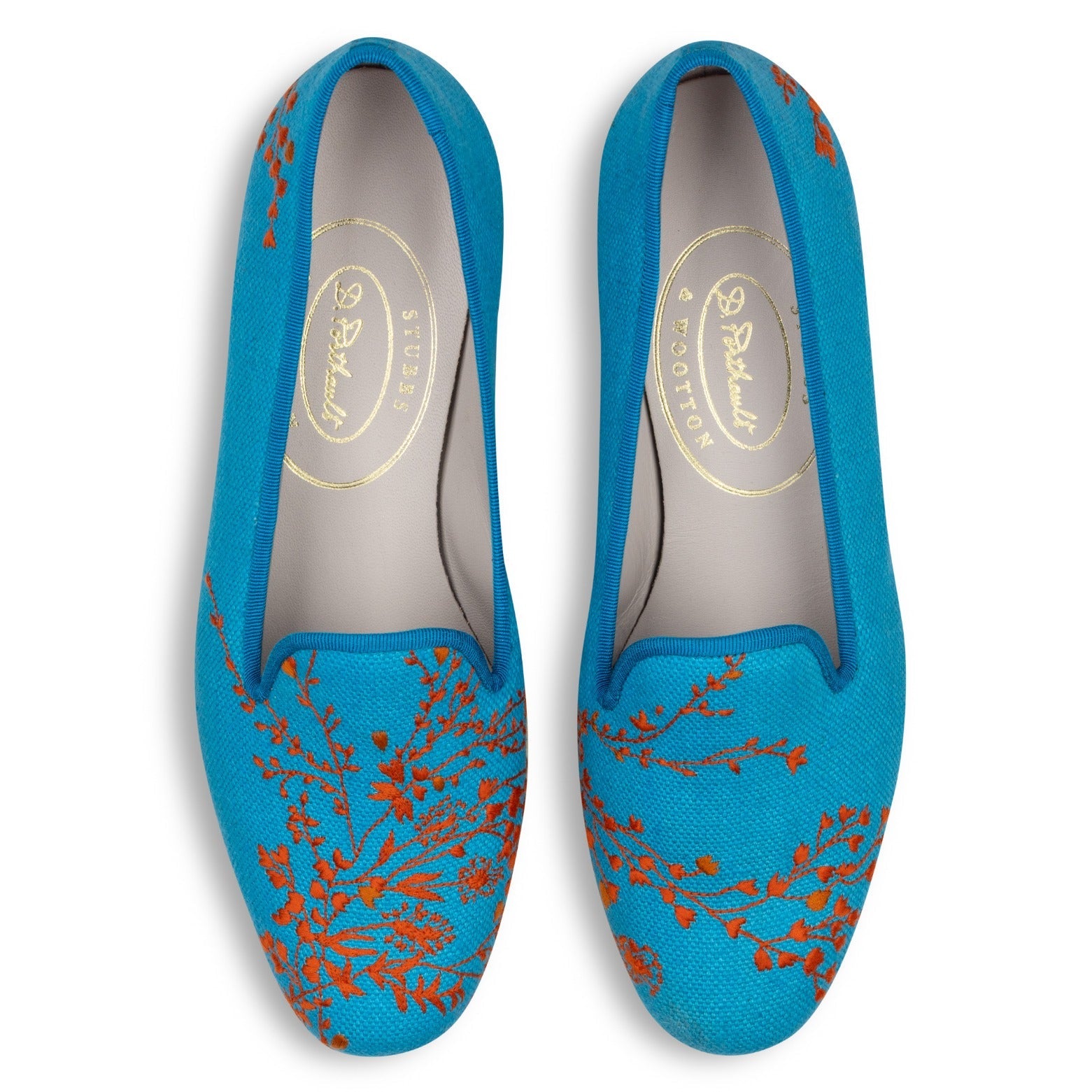 Fleurs Turquoise Linen Slipper