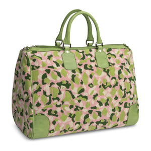 Our Hidden Palm Needlepoint Weekender item is photographed here against a white background.