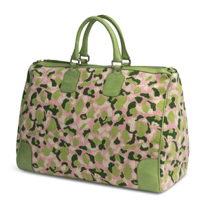 Our Hidden Palm Needlepoint Weekender item is photographed here against a white background.
