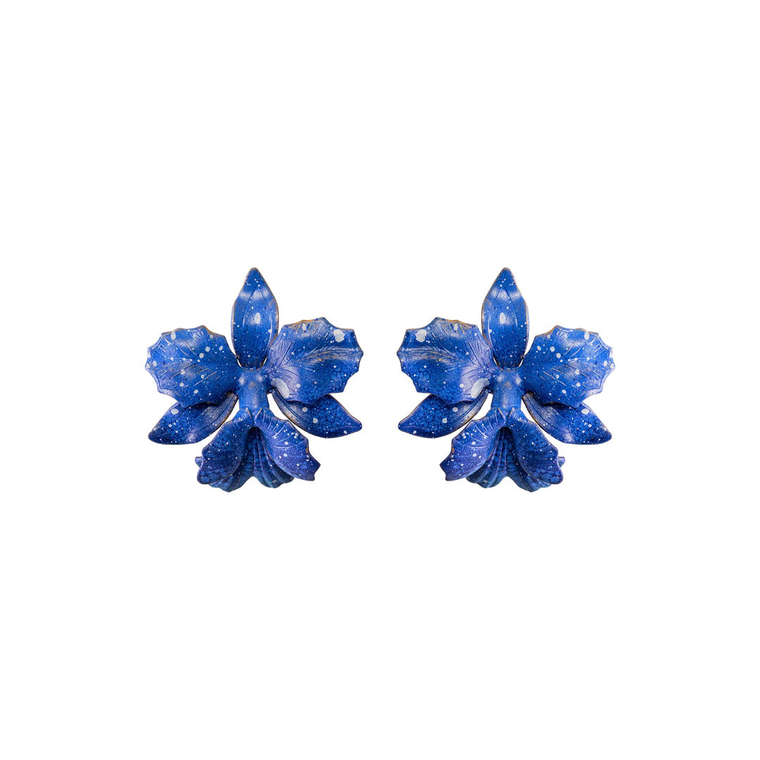 Midnight Laelia Orchid Studs