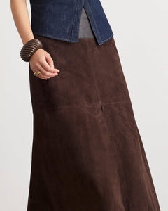 Suede/Leather Hudson Skirt in Dark Fig