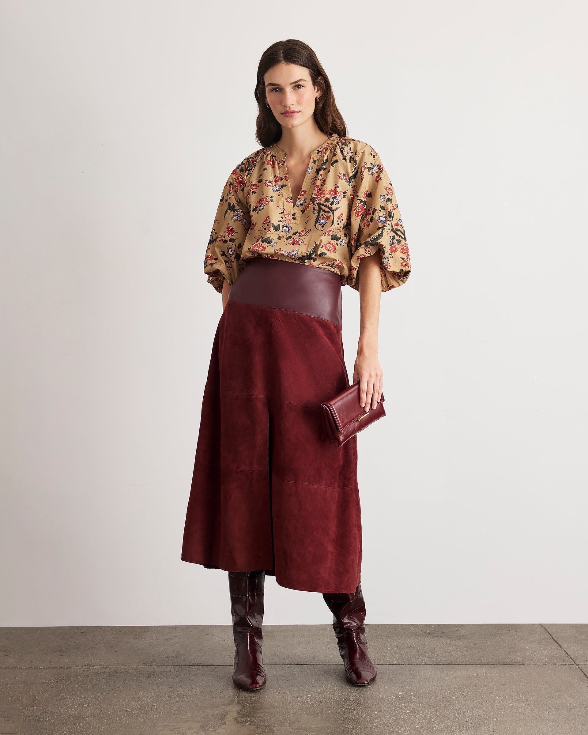 Suede/Leather Hudson Skirt in Deep Redwood