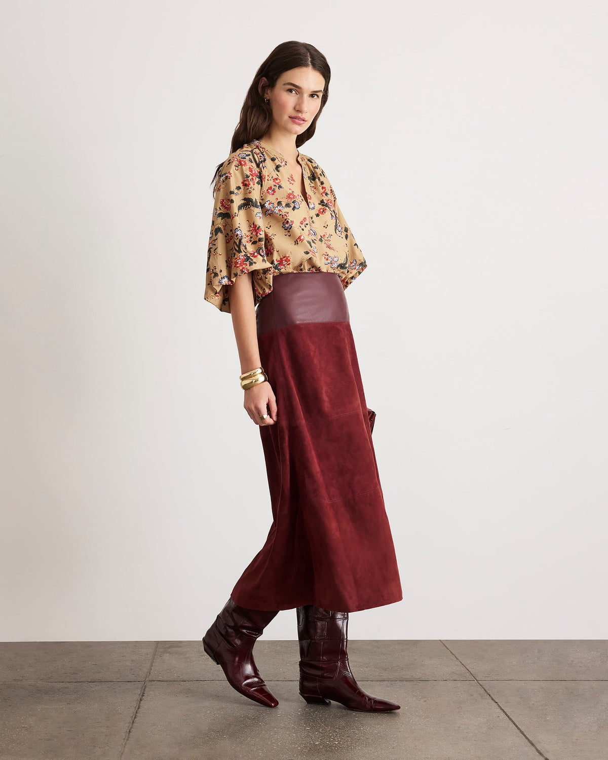Suede/Leather Hudson Skirt in Deep Redwood
