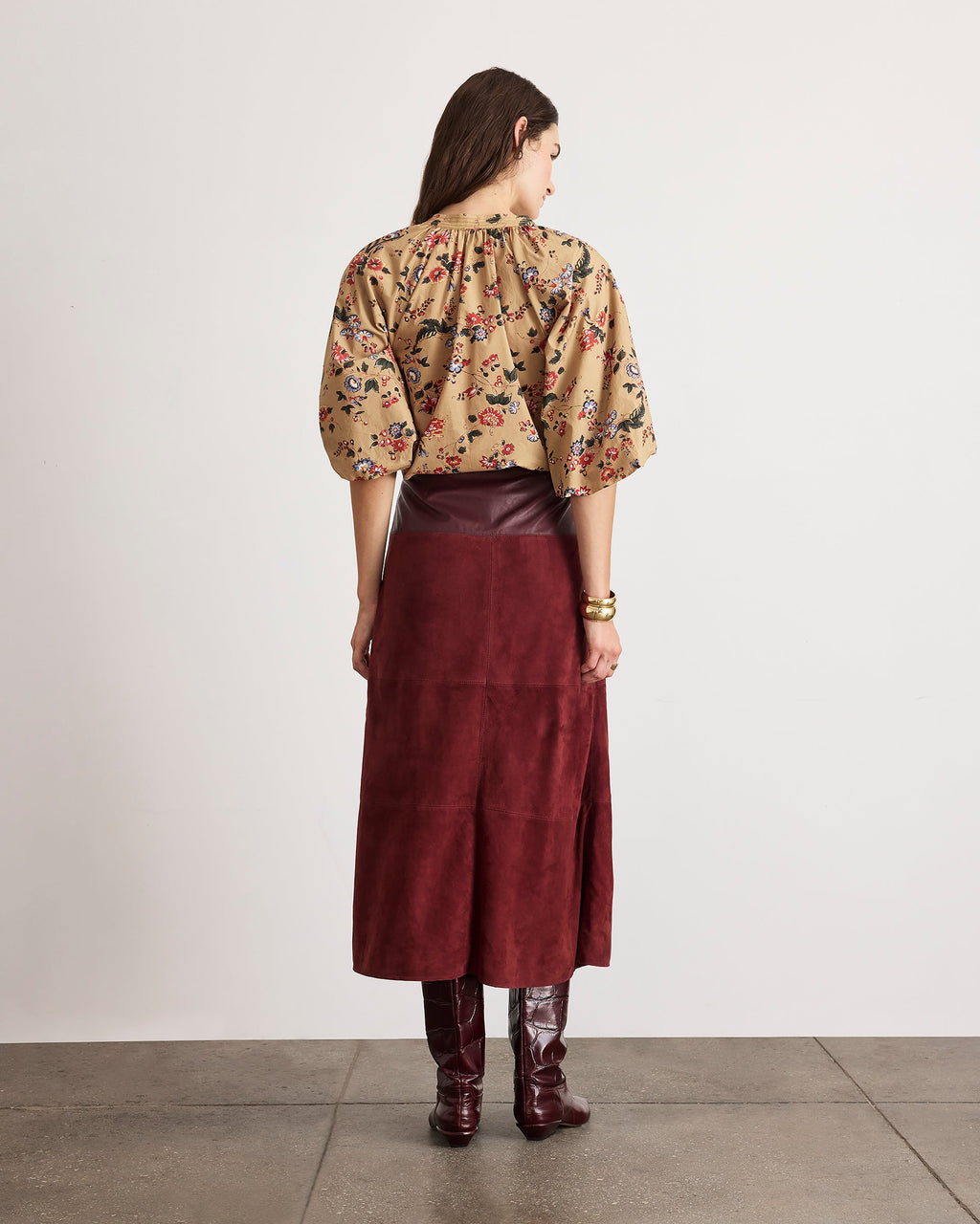 Suede/Leather Hudson Skirt in Deep Redwood