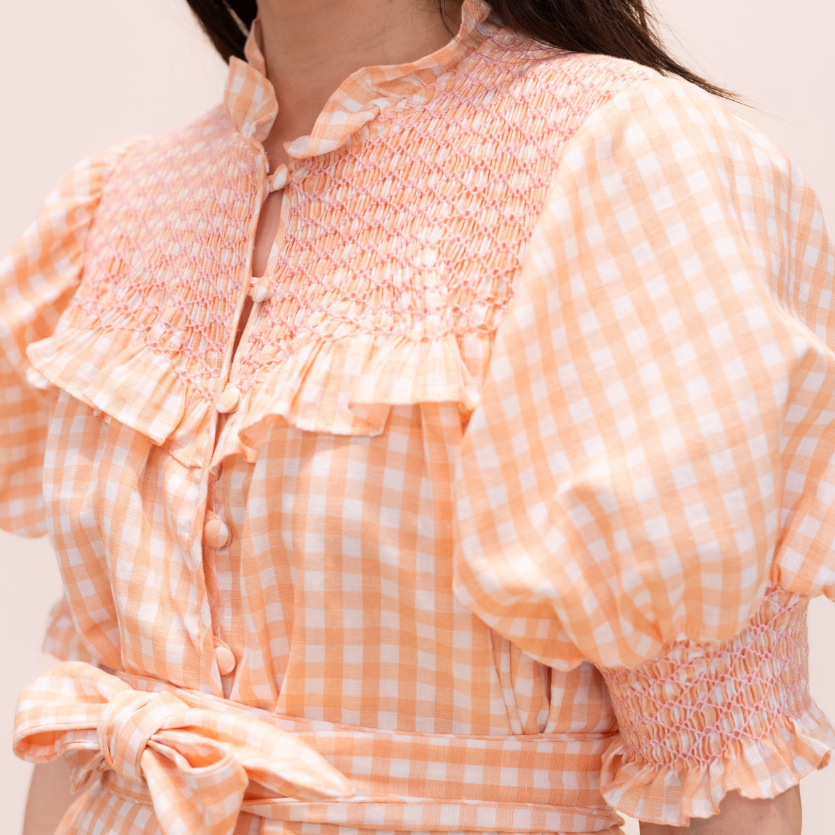 Women’s Gen Dress - Peach Gingham/ Pink