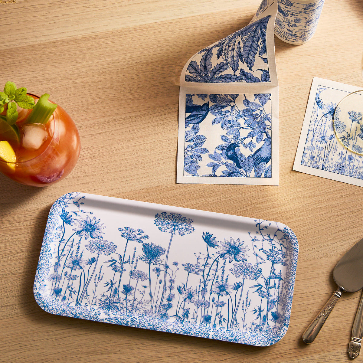 Summer Blues Small Rectangular Birchwood Tray