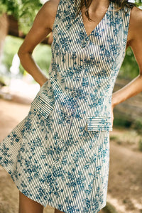 Suni Dress in Cornflower Toile