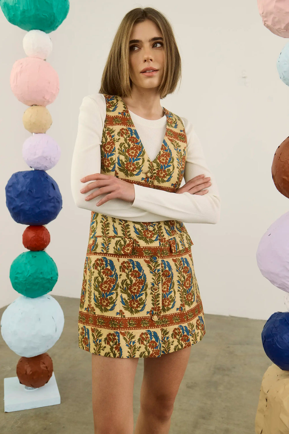 Callie Sweater in cream paired with Suni Dress in Amber Glen Cream.