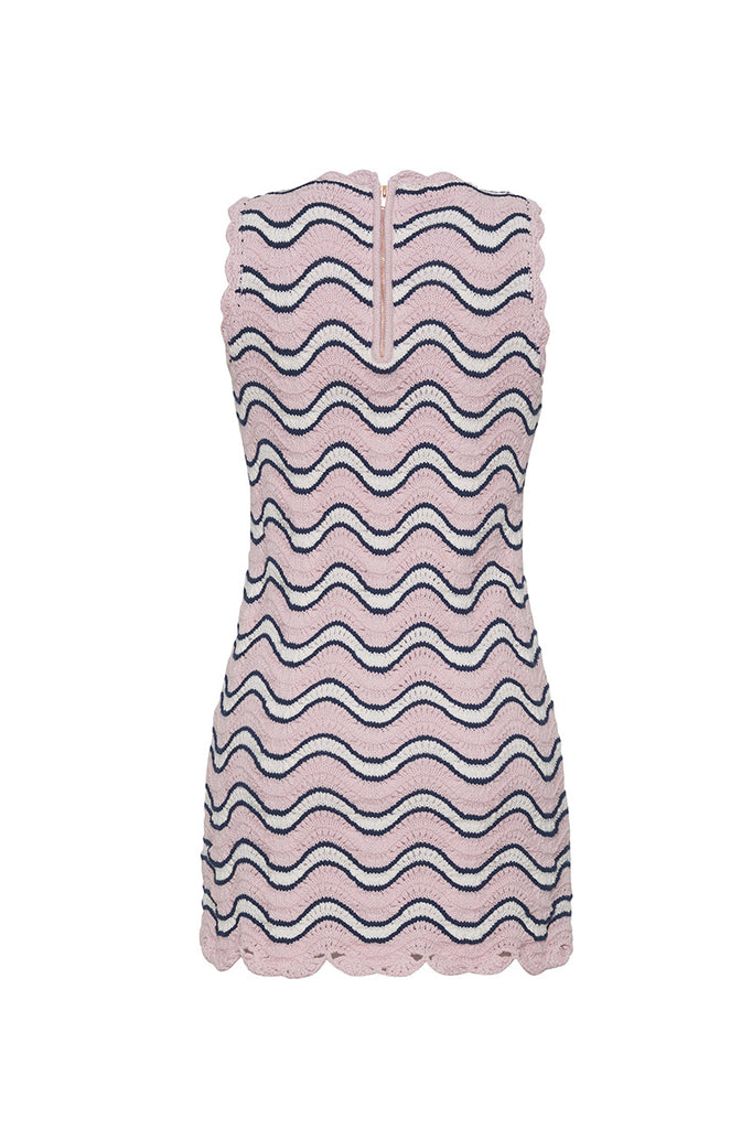 Suzi Mini Dress in Pink Blue Crochet Wavy Stripe