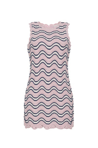 Suzi Mini Dress in Pink Blue Crochet Wavy Stripe