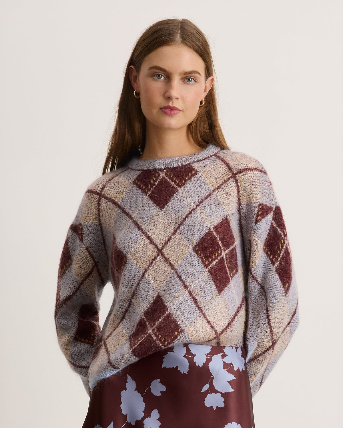 Sybil Sweater in Winter Sky/Mahogany/Cream