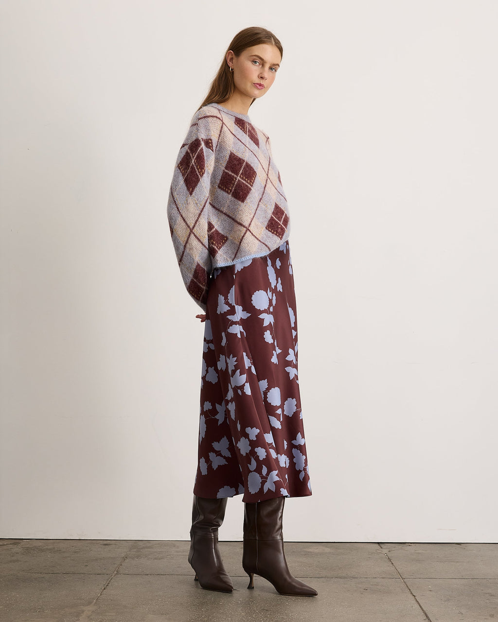 Sybil Sweater in Winter Sky/Mahogany/Cream
