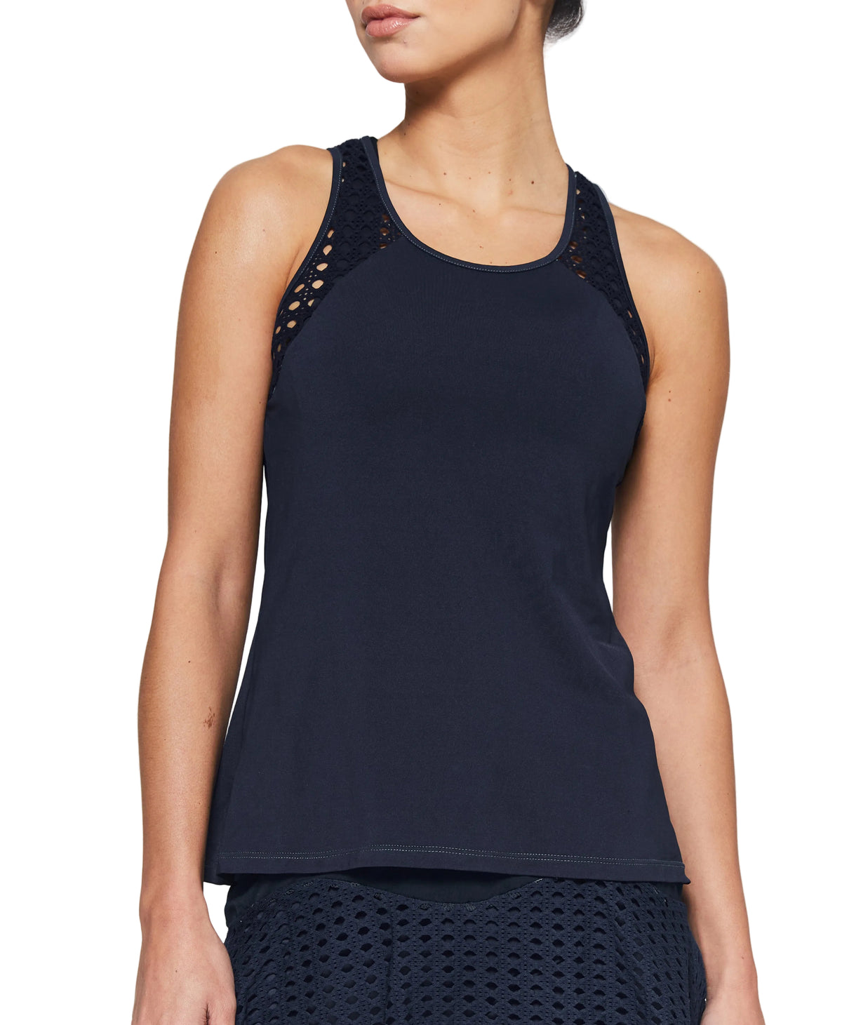 Pointelle Trim Tank Short in Navy