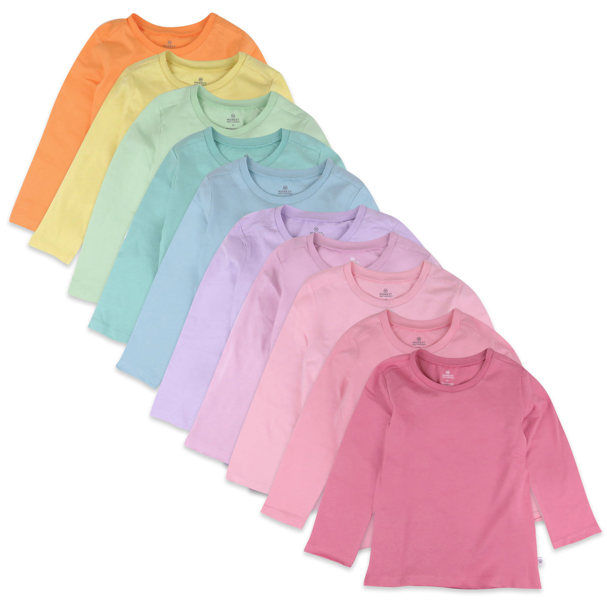 10-Pack Organic Cotton Long Sleeve T-Shirts, Rainbow Pinks