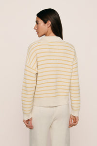 Coastal Cotton Sweater Polo in Stripe Almond Heather/Sunbeam