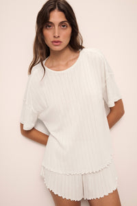 Pointelle Short Sleeve Tee in Ivory