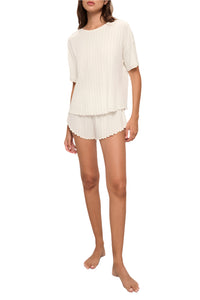 Pointelle Short Sleeve Tee in Ivory