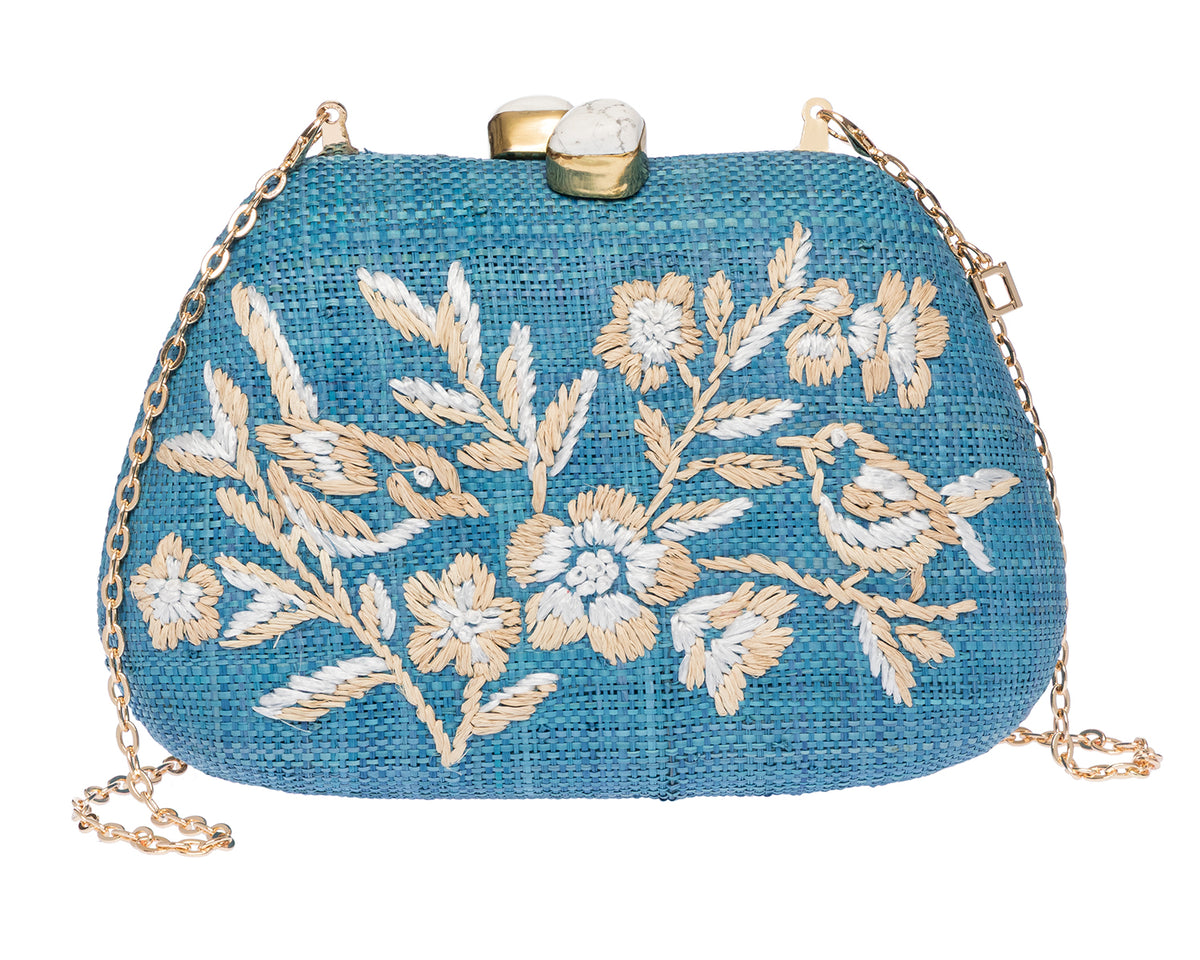 Tamu Clutch in Blue/White