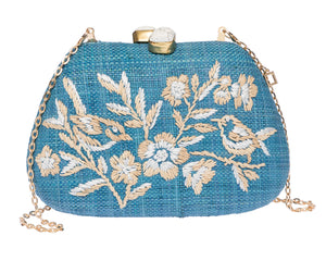 Tamu Clutch in Blue/White