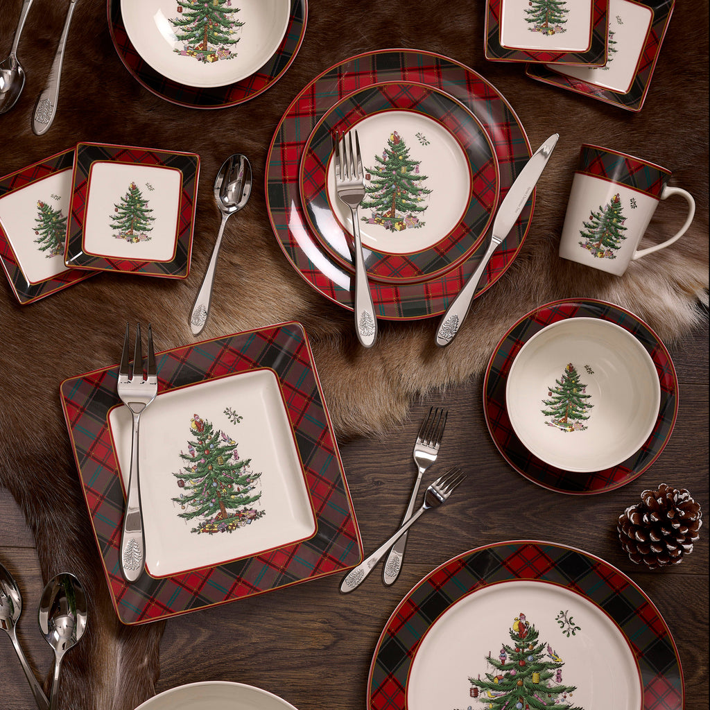Christmas Tree Tartan 10.5" Dinner Plates, Set of 4