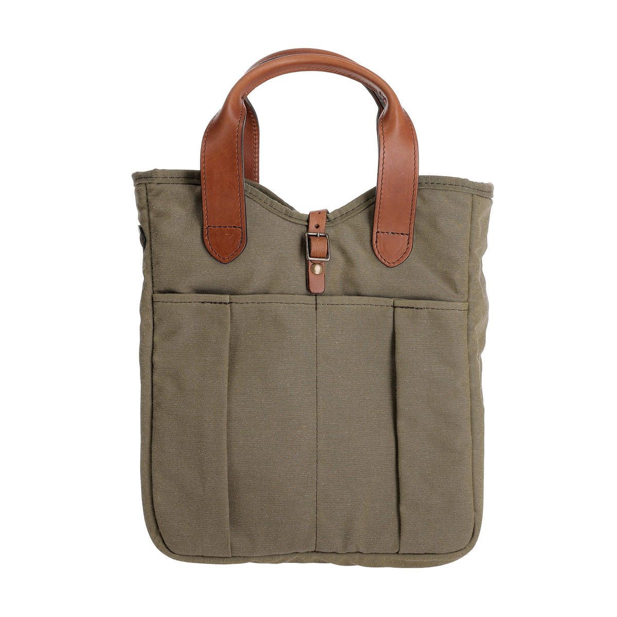 Front view of the Sawgrass Canvas Whiskey Tote showcasing leather handles and exterior slip pockets on a white background