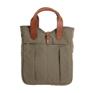 Front view of the Sawgrass Canvas Whiskey Tote showcasing leather handles and exterior slip pockets on a white background