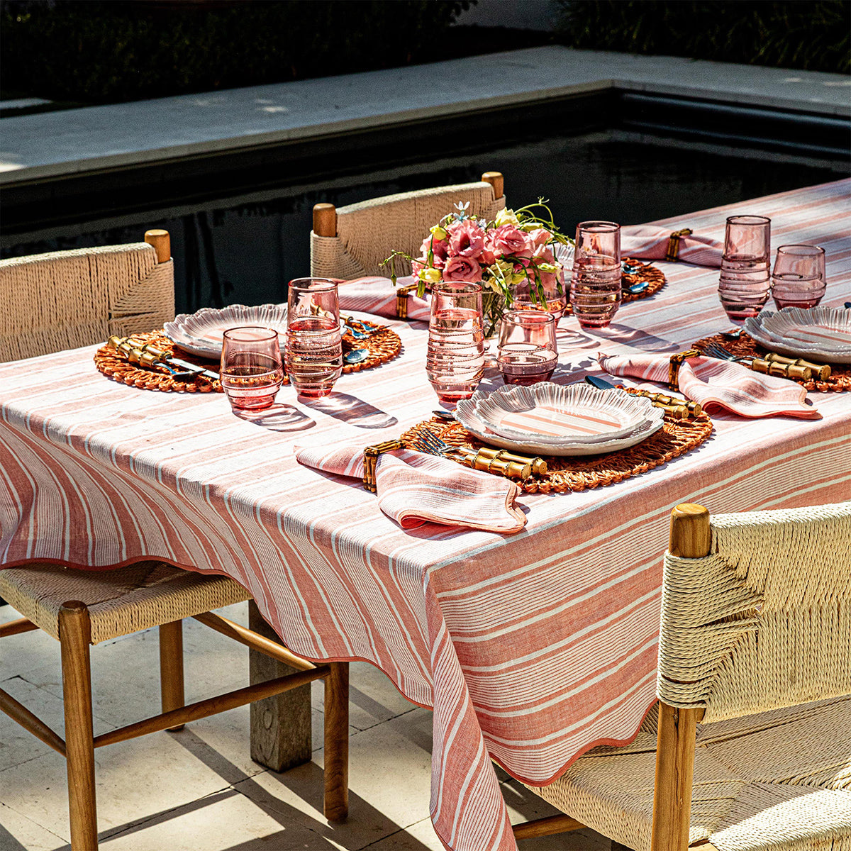 Cabana Stripe 60" x 120" Tablecloth in Coral