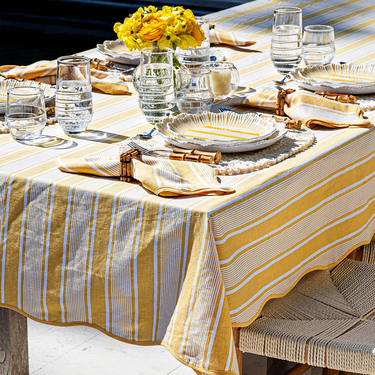 Cabana Stripe 60" x 120" Tablecloth in Sunshine