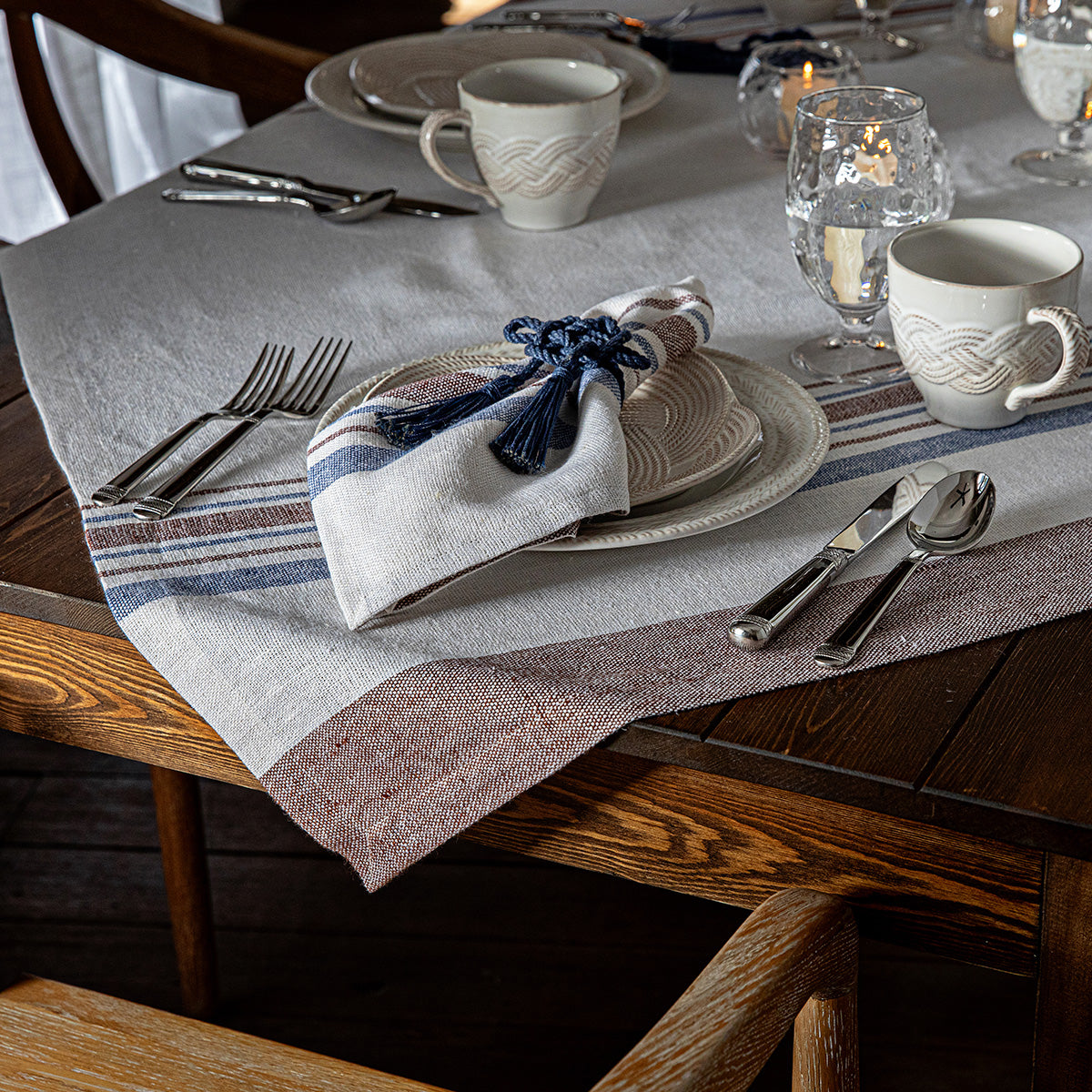 Danish Stripe 52" Table Square in Taupe