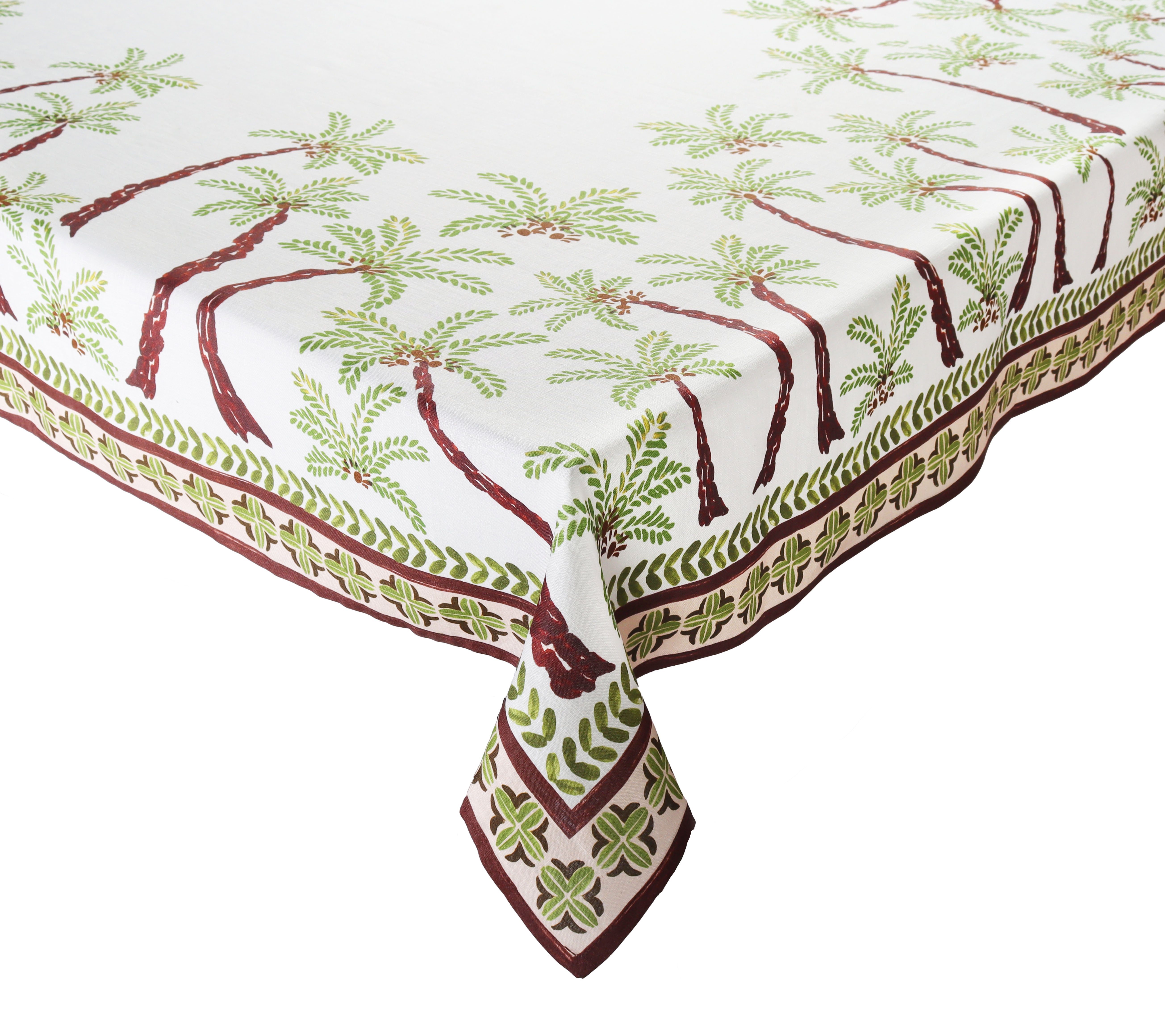 Oasis Tablecloth in Ivory, Green & Brown