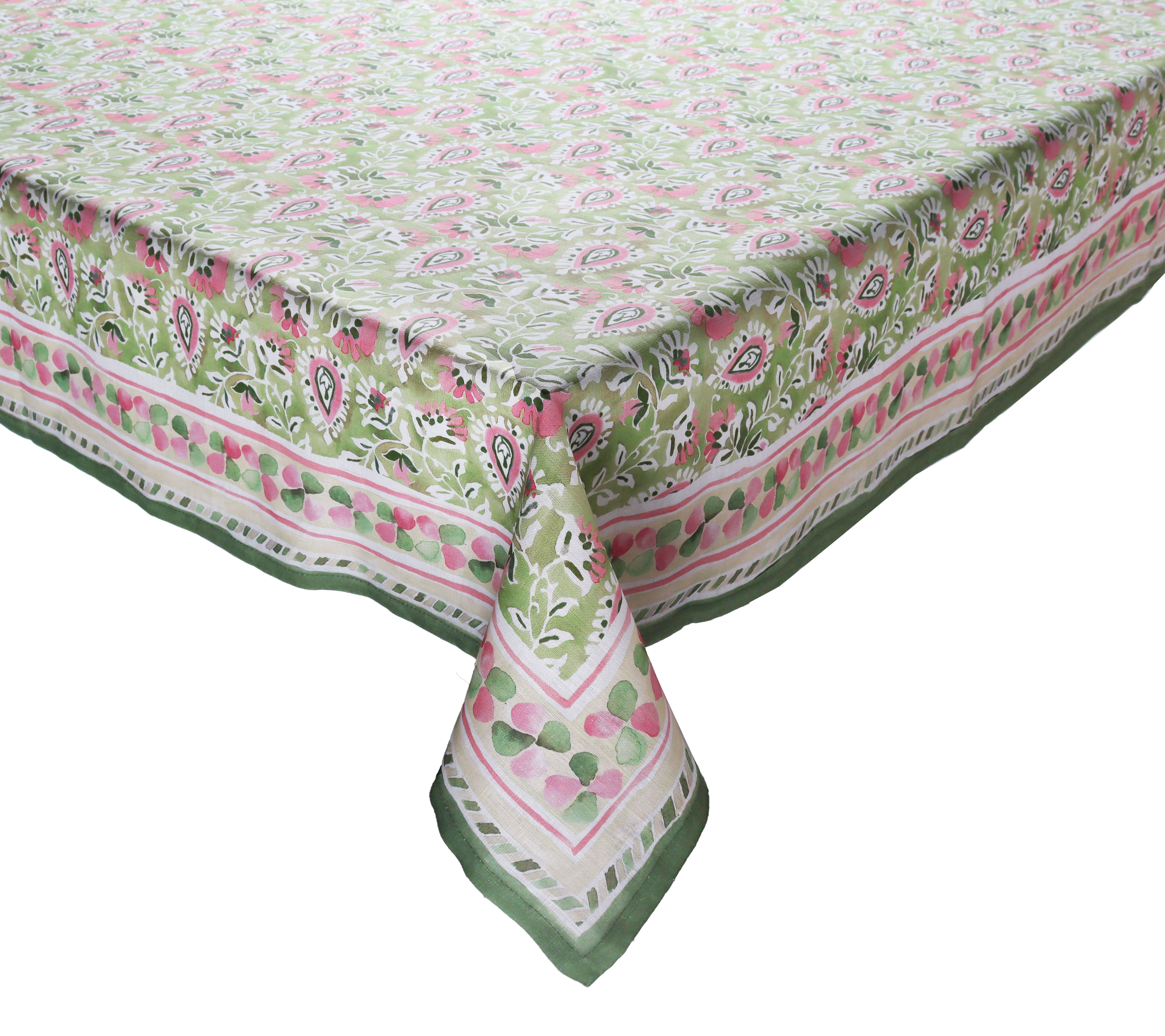Mira Tablecloth in Green & Pink