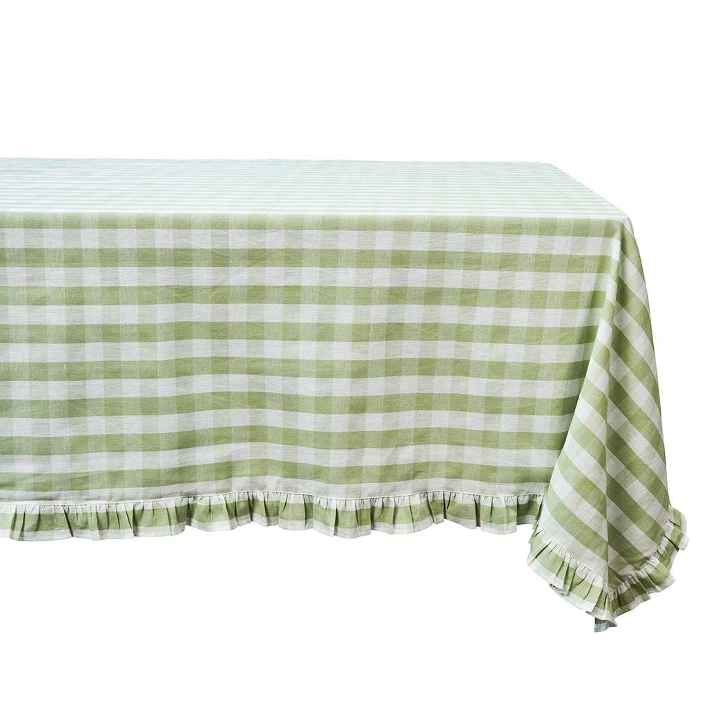 Gingham Ruffle 60" x 120" Tablecloth in Seagrass
