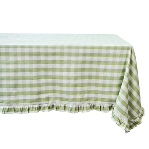 Gingham Ruffle 60" x 120" Tablecloth in Seagrass