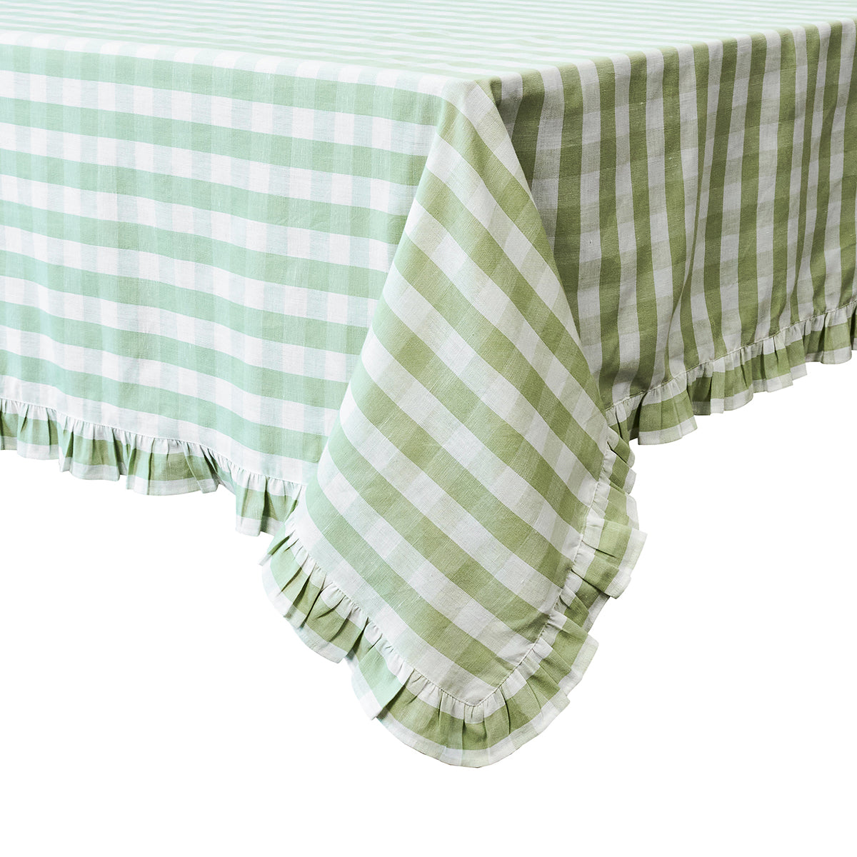 Gingham Ruffle 60" x 120" Tablecloth in Seagrass