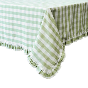 Gingham Ruffle 60" x 120" Tablecloth in Seagrass
