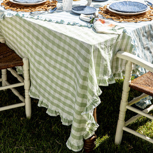 Gingham Ruffle 60" x 120" Tablecloth in Seagrass