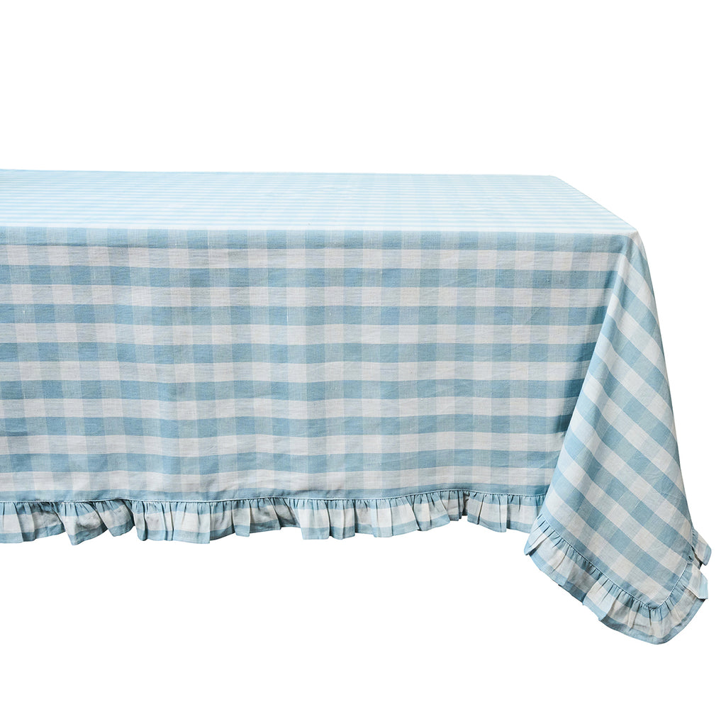 Gingham Ruffle 60" x 120" Tablecloth in Ocean