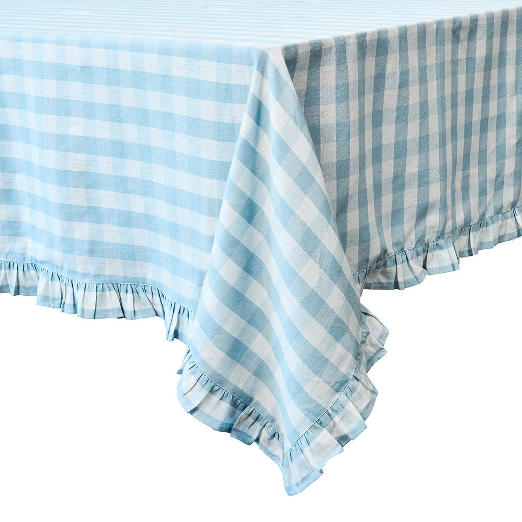 Gingham Ruffle 60" x 120" Tablecloth in Ocean