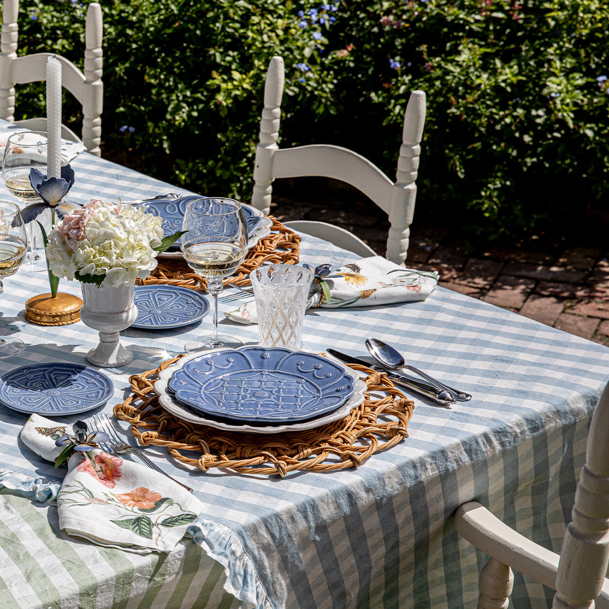 Gingham Ruffle 60" x 120" Tablecloth in Ocean