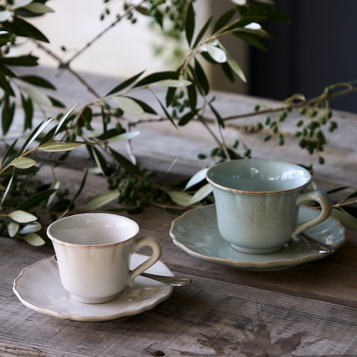 Alentejo Collection Coffee Cups & Saucers in White, Set of 6