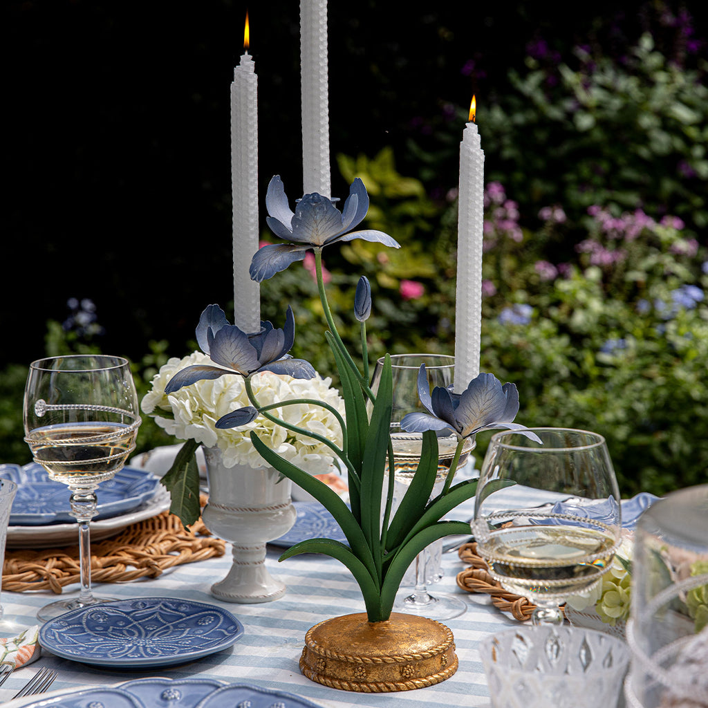 Meadow Walk Iris 14" Centerpiece Candelabra in Chambray
