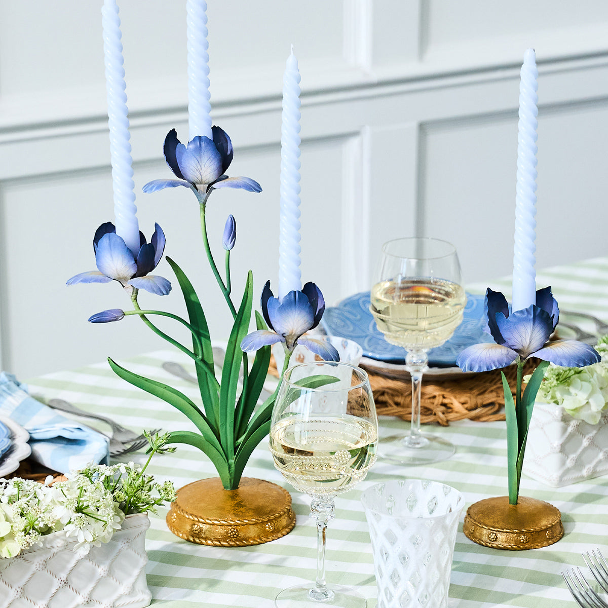 Meadow Walk Iris 14" Centerpiece Candelabra in Chambray