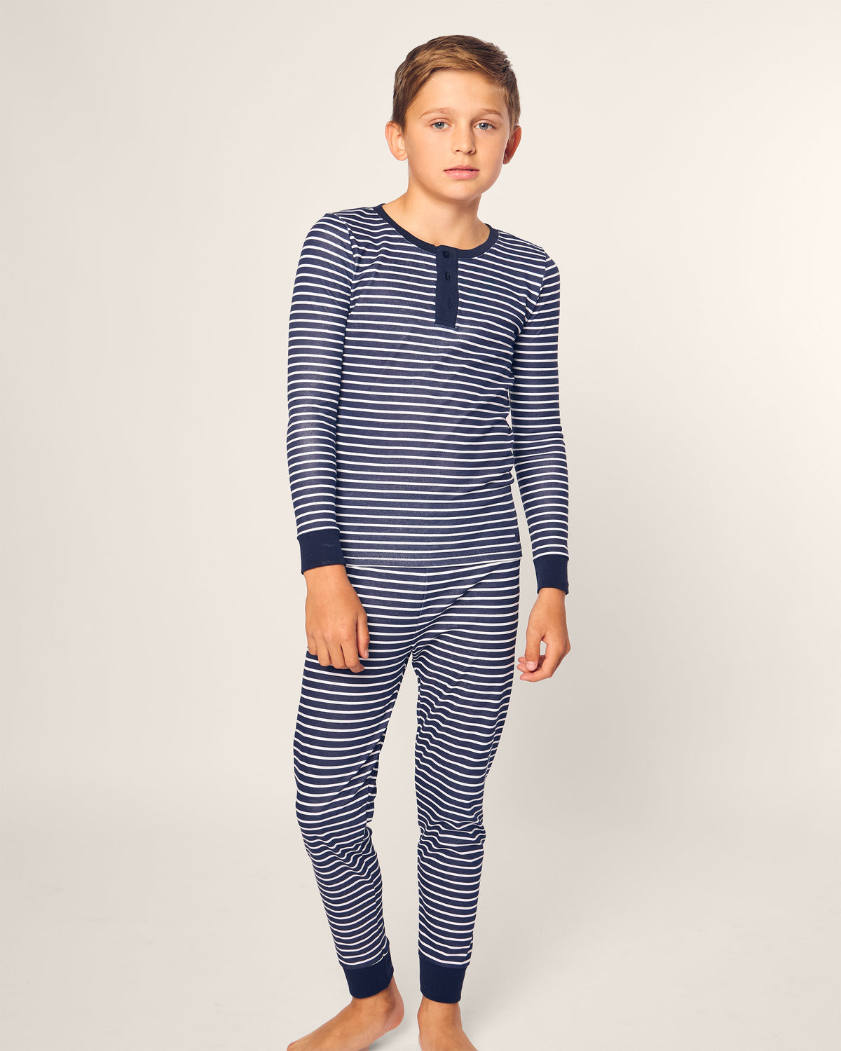 Kid’s Pima Snug Fit Pajama Set in Navy Stripe