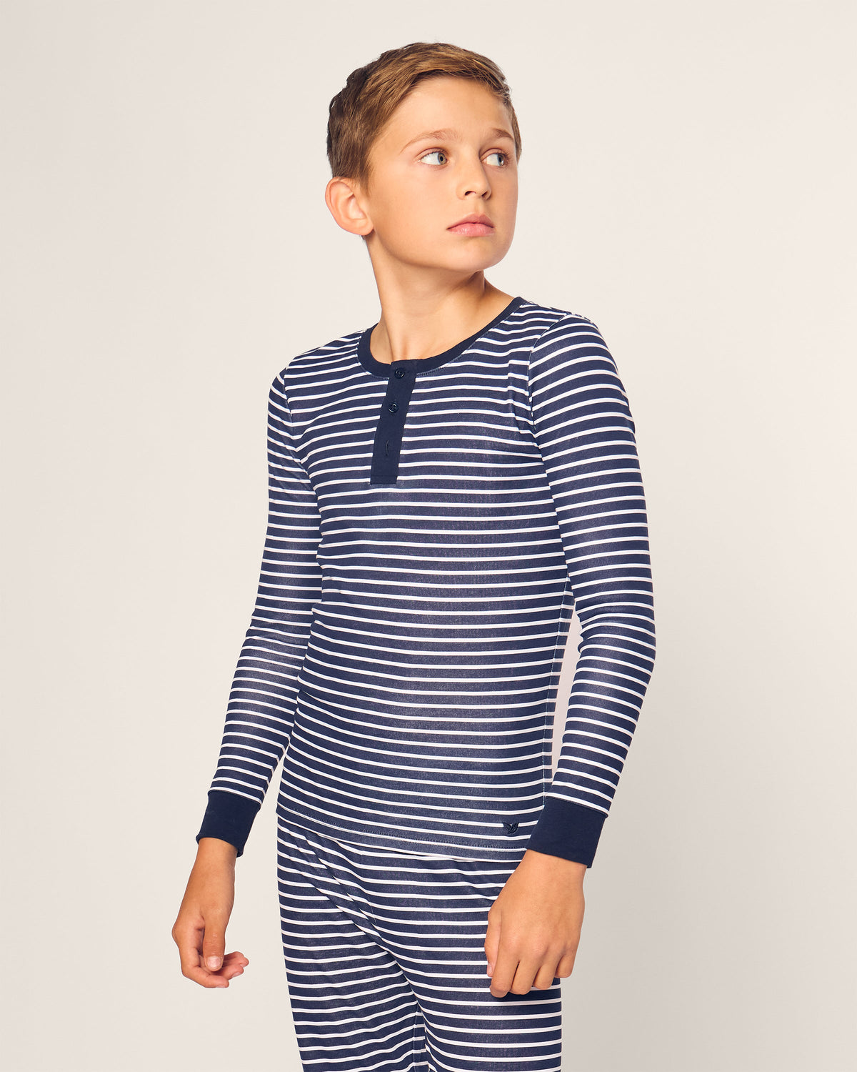 Kid’s Pima Snug Fit Pajama Set in Navy Stripe