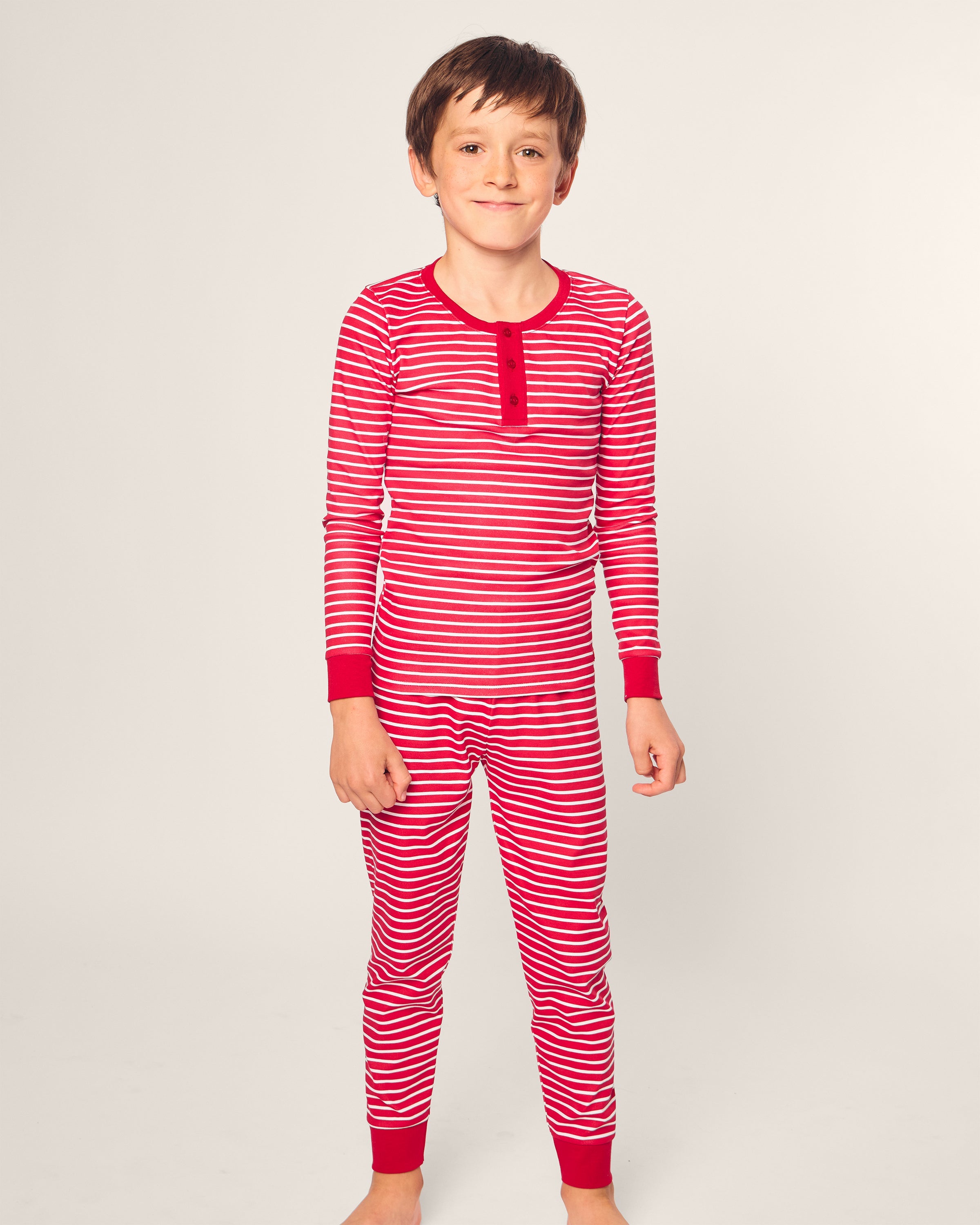 Kid’s Pima Snug Fit Pajama Set in Red Stripe