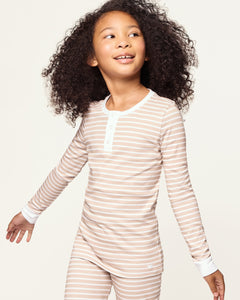 Kid’s Pima Snug Fit Pajama Set in Camel Stripe