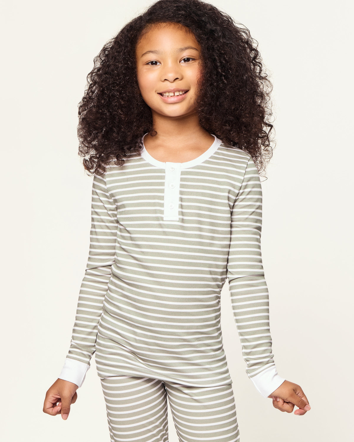 Kid’s Pima Snug Fit Pajama Set in Sage Stripe