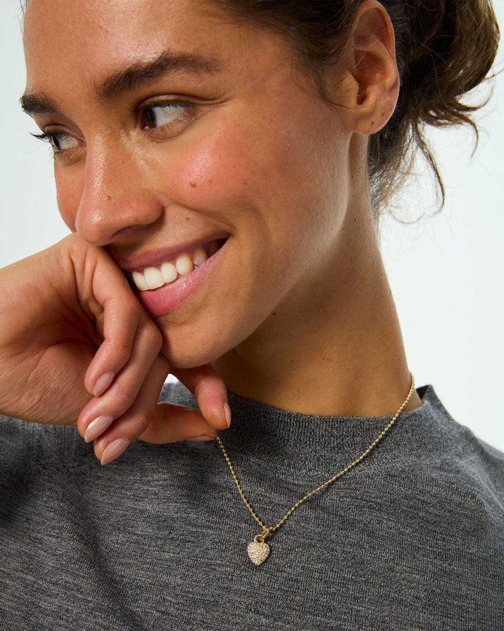 The Itsy Bitsy Puffy Heart Charm Necklace in Pavé