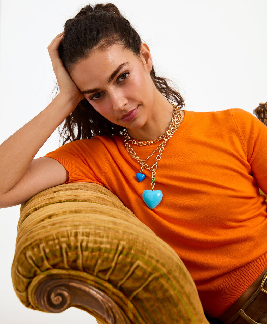 The Mini Puffy Heart Necklace in Blue